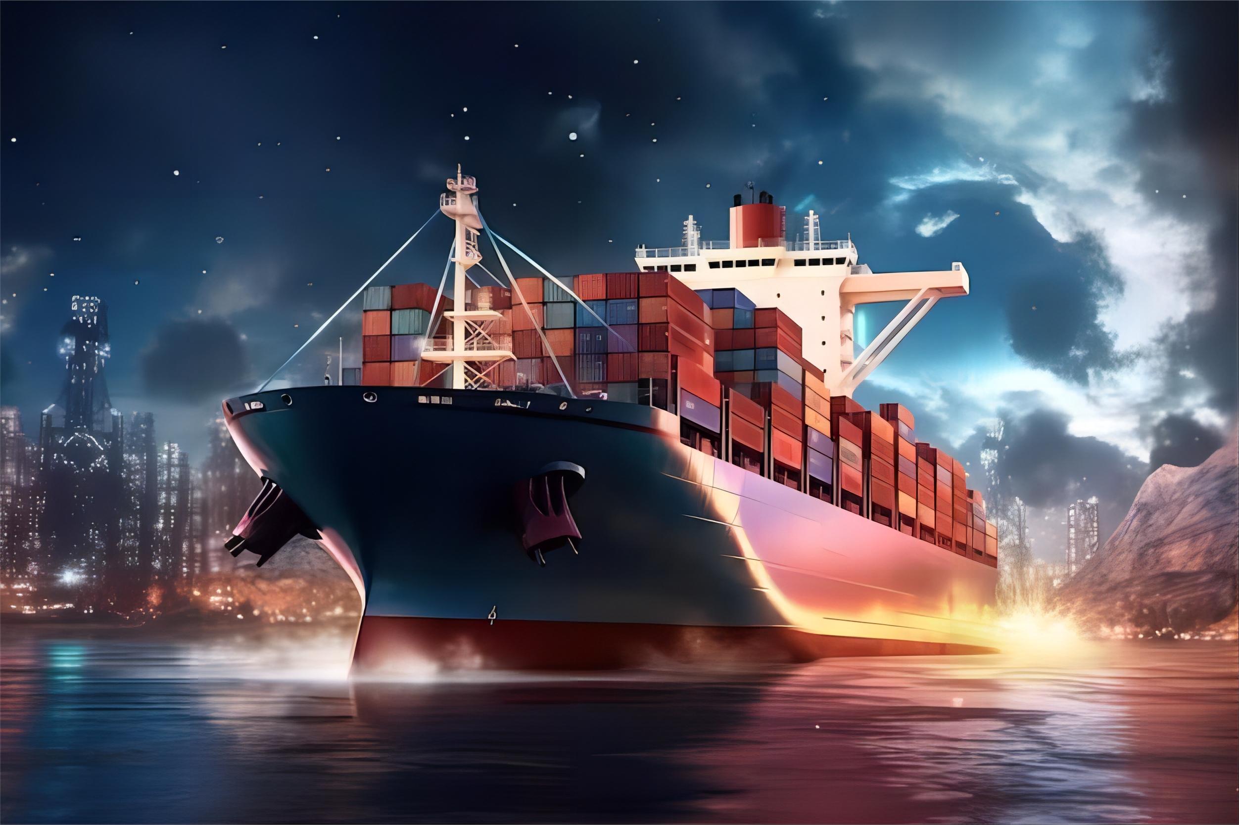Large container ship transporting goods for China to USA shipping by sea USA