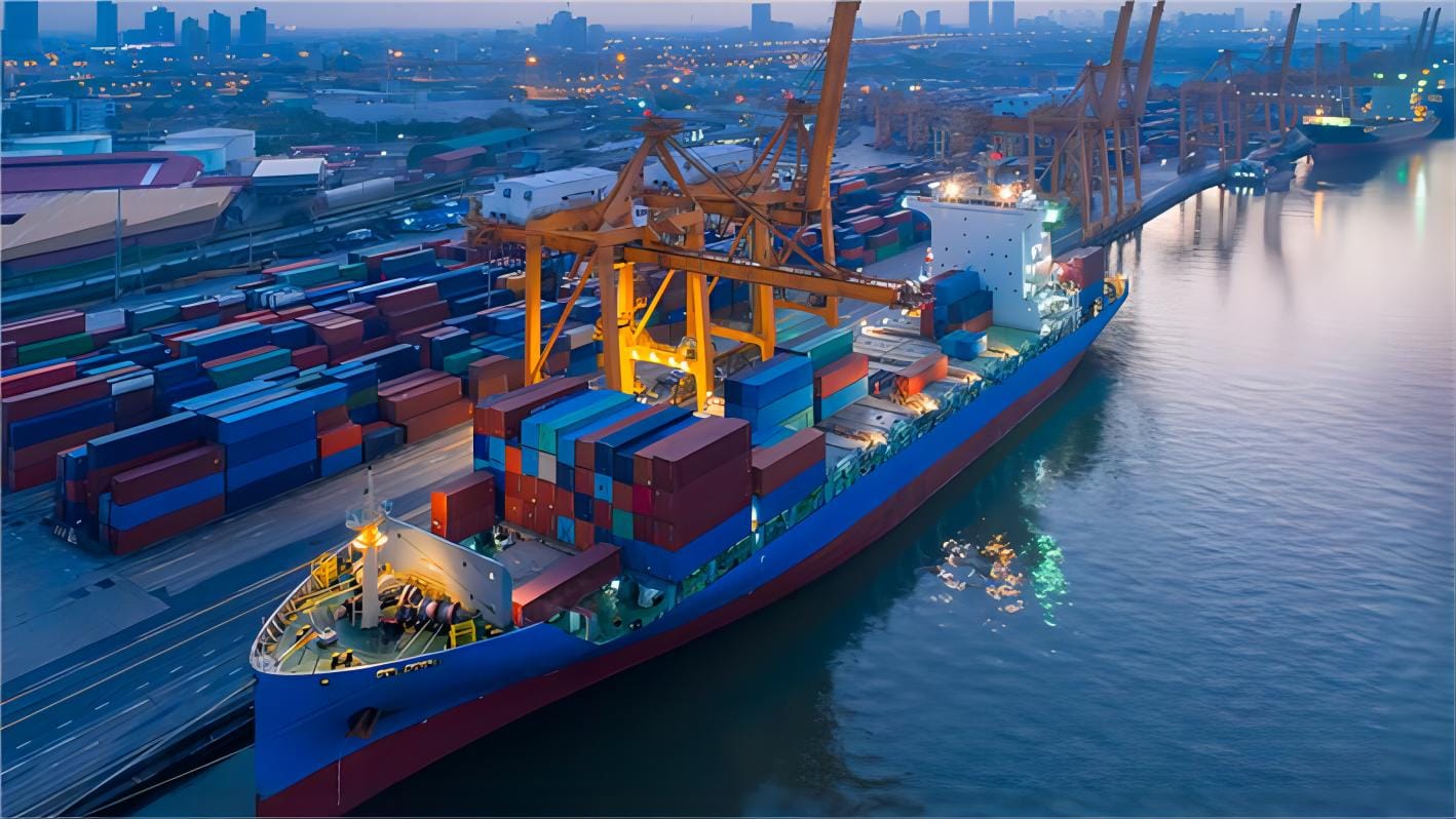 Cargo container being loaded for Italy