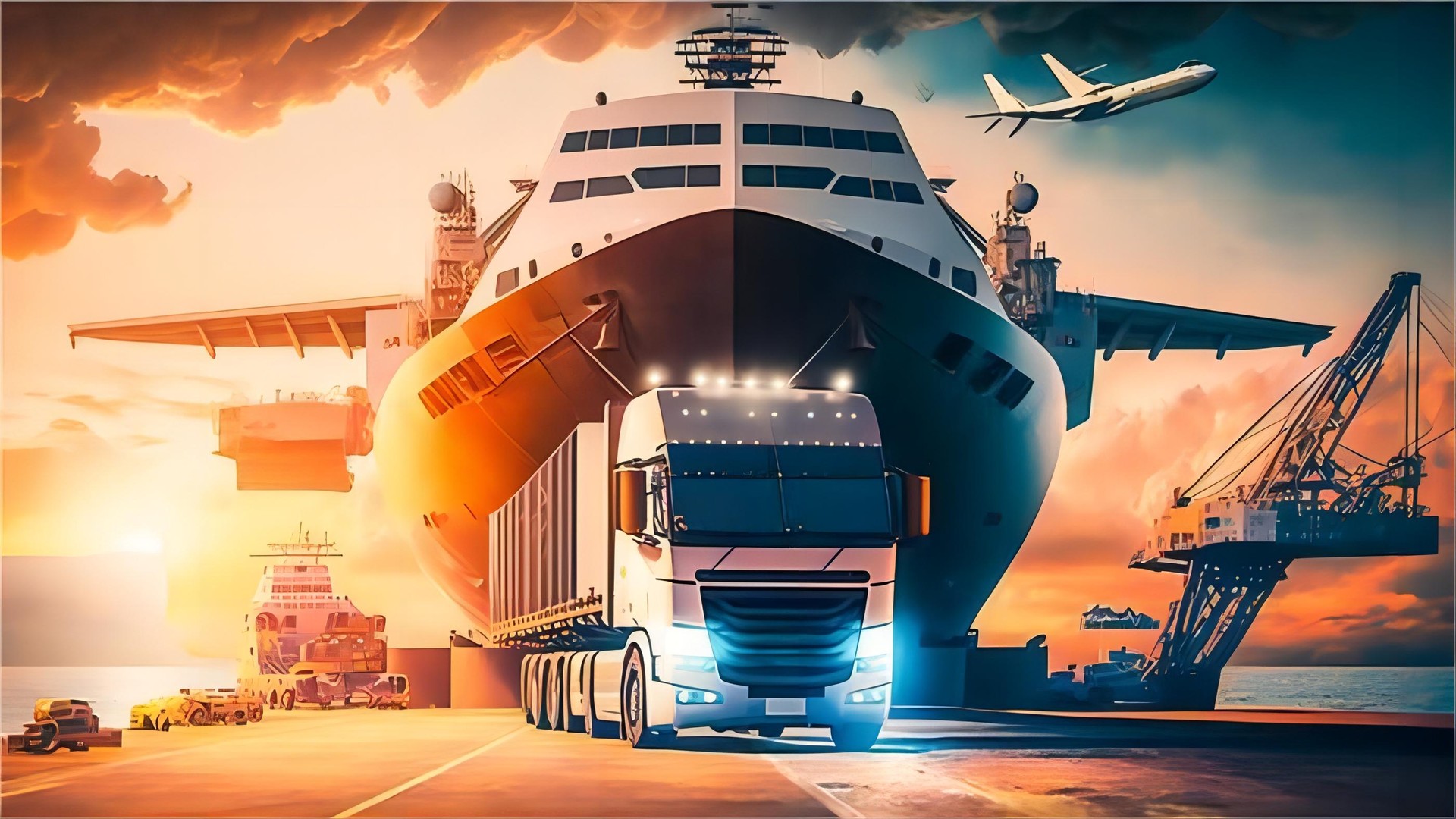 Global cargo ship transporting goods from China to USA and Europe