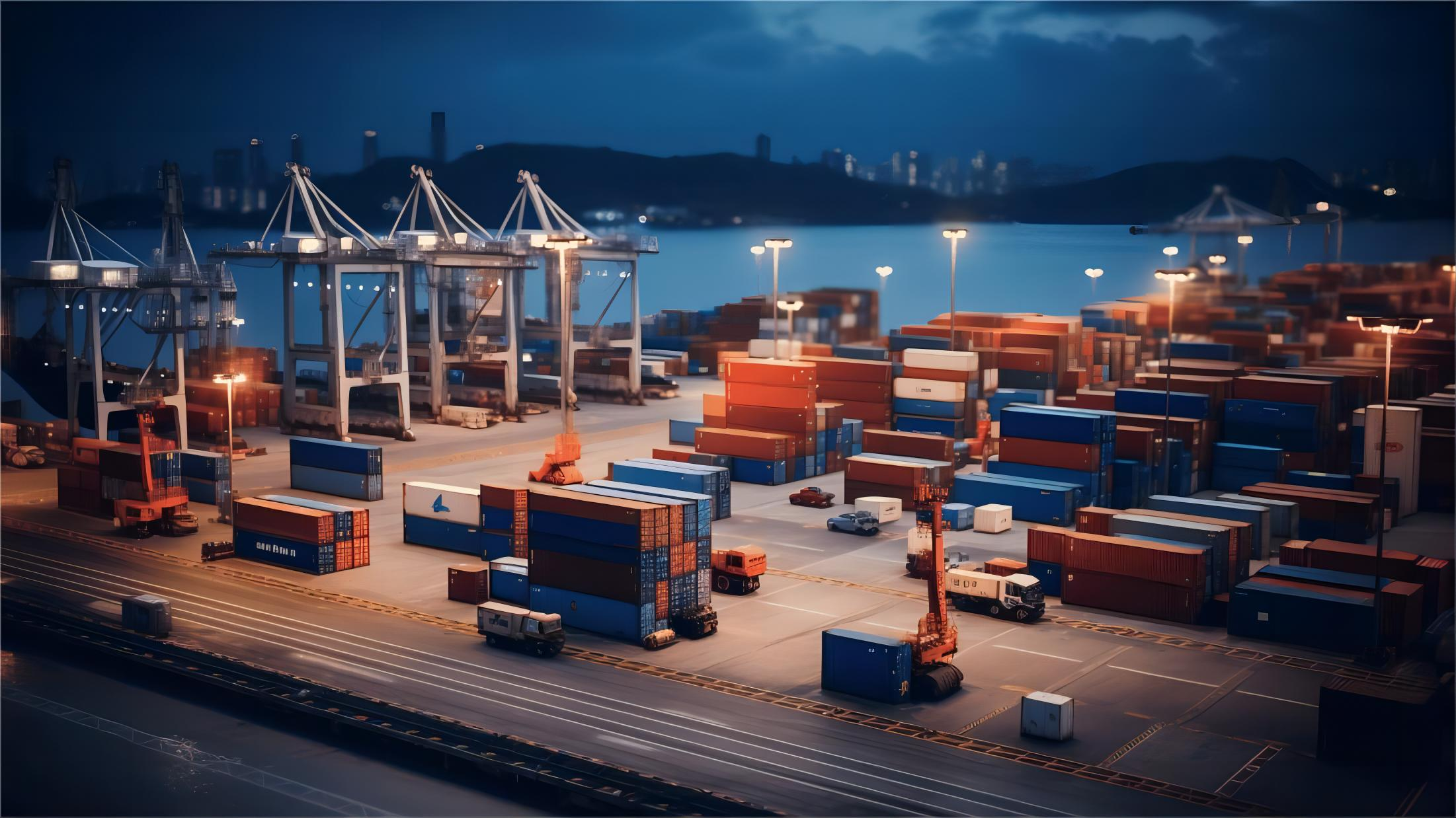 Logistics warehouse with containers ready for sea freight